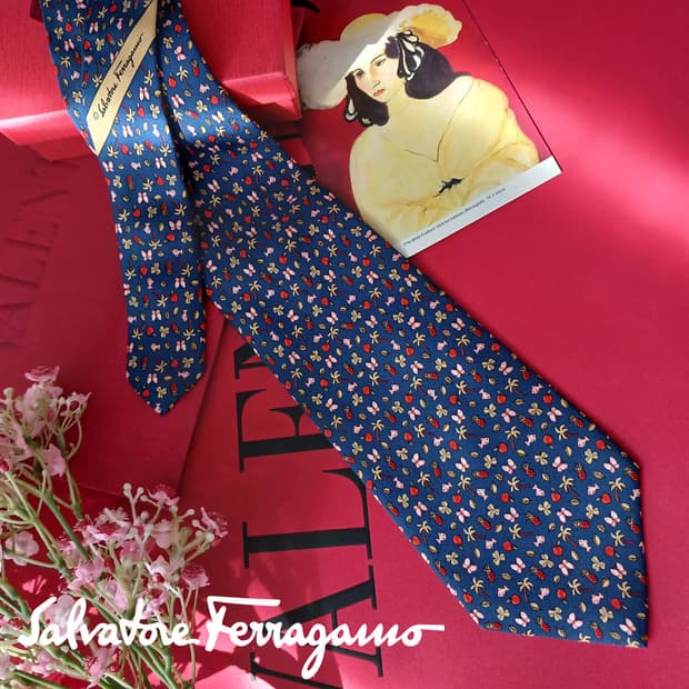 살바토레 페라가모 실크 트로피컬 패턴 넥타이 9.1cm A+등급 E713