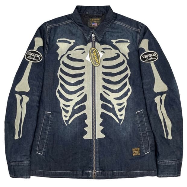 Vanson Leathers 스켈레톤 데님 자켓(후드 탈부착) M