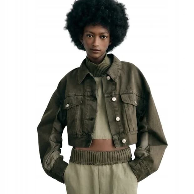 새상품) 자라 zara 카키 그린 데님 자켓