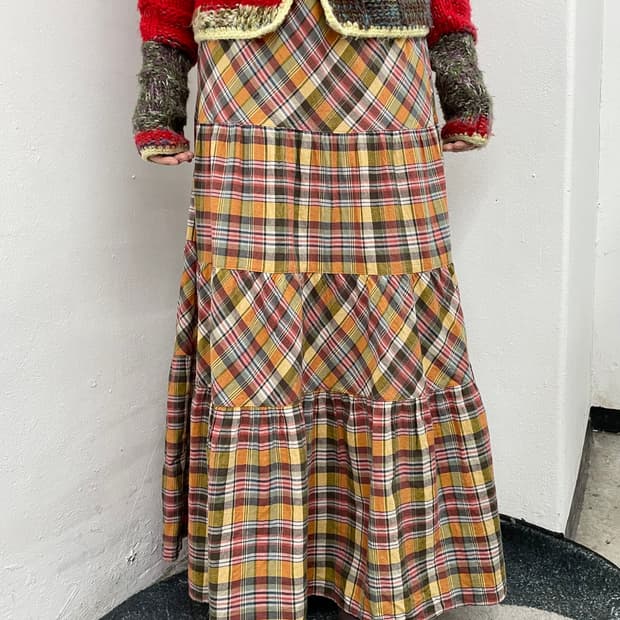 모리 빈티지 체크 롱 스커트