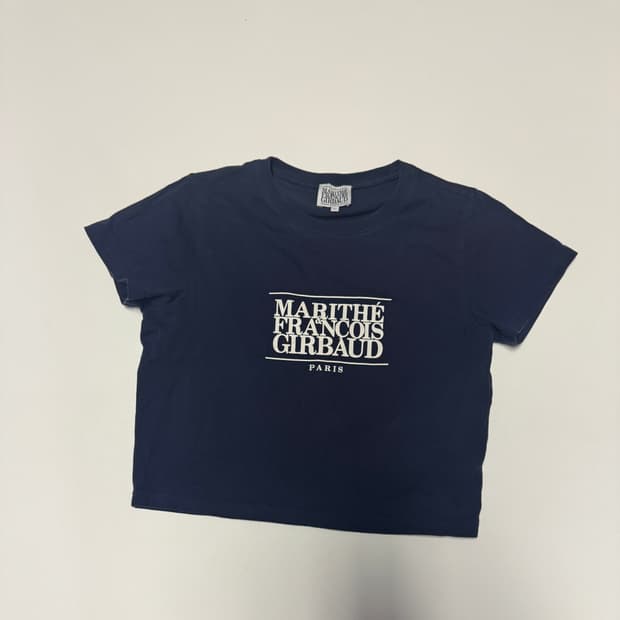 여성 마리떼 프랑소와 저버 빅 로고 크롭 반팔 티셔츠 M 네이비