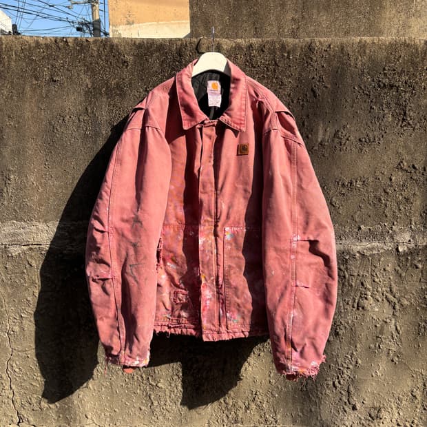 빈티지 칼하트 j22 디스트레스드 페인팅 핑크다잉 자켓