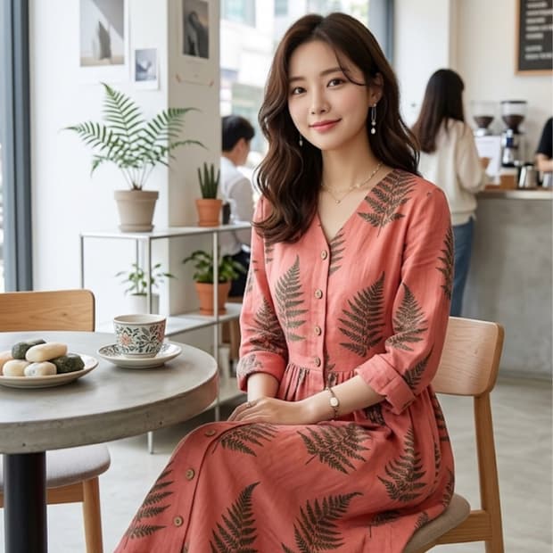 하와이안 핑크롱면 원피스44사이즈