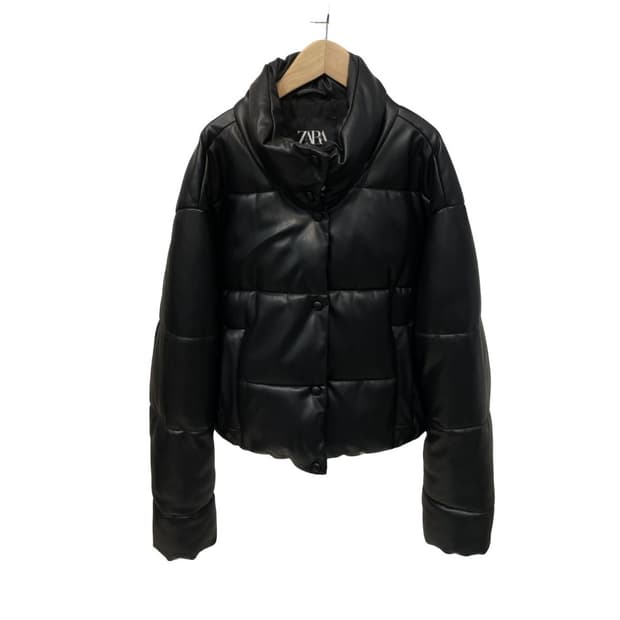 자라 블랙 레더 크롭 패딩 L