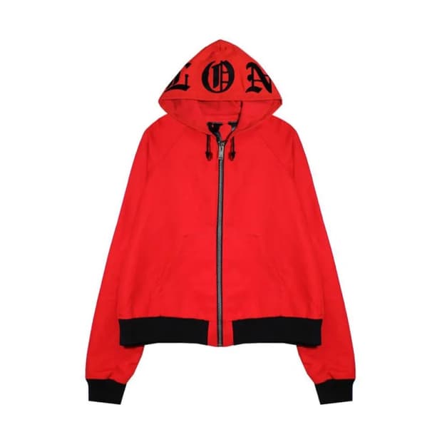 브이론 캔버스 레터링 런웨이 집업 레드