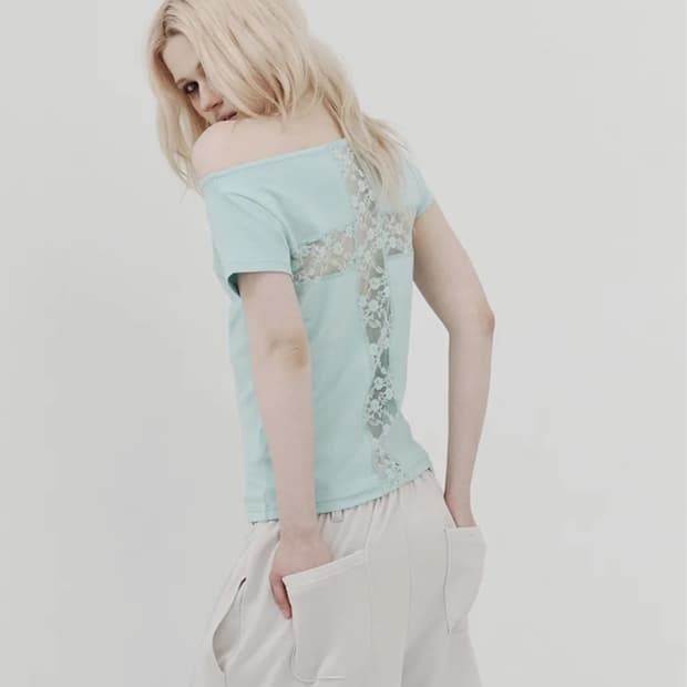 LACE CROSS T-SHIRT / MINT