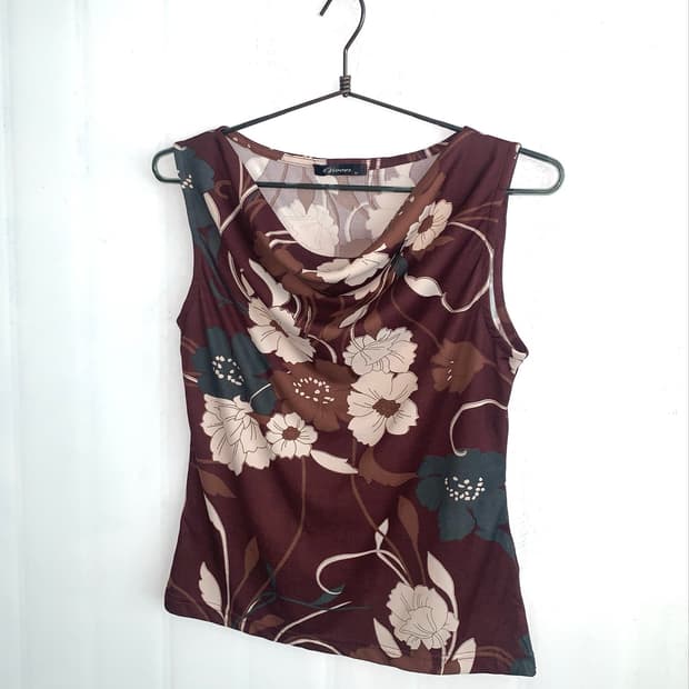Burgundy Brown Cowl Neck Sleeveless
