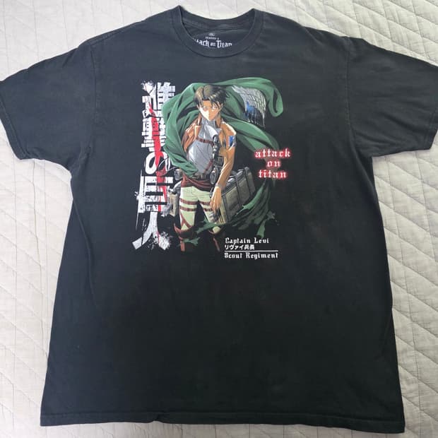[XL] 빈티지 진격의거인 프로모 리바이 티셔츠 fit like L