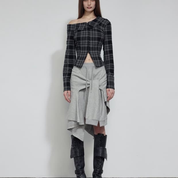 보헤미안서울 보헴서 원숄더 체크 블라우스 M