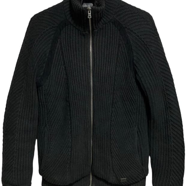 아르마니 익스체인지 라인 니트 집업 블랙 다크웨어