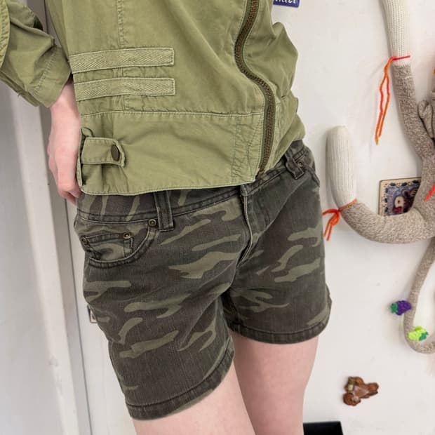 camo denim hot pants