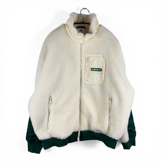 (M) 아디다스 모던 레트로 셰르파 플리스 자켓 아이보리/그린