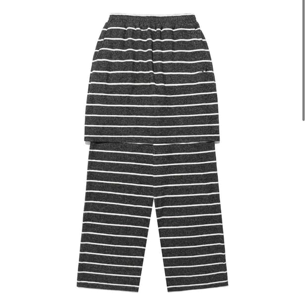 stripe layered skirt pants [charcoal]