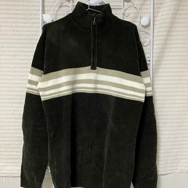 빈티지 브라운 반집업 니트 y2k 스트릿 갸루 펑키 일본빈티지522  