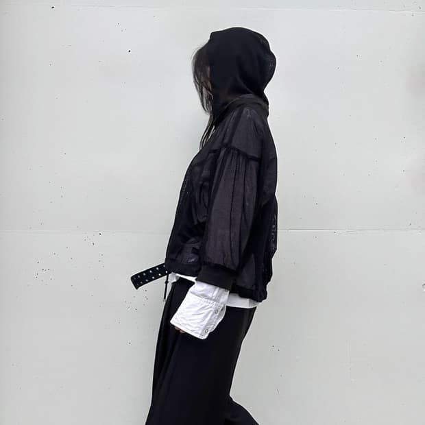 Net hoody zip up / black 
