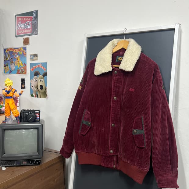 아식스 90s 빈티지 코듀로이 버건디 봄버 자켓
