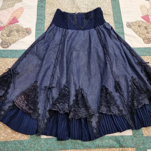 OZZ ONESTE 오즈 오네스트 네이비 고딕 레이스 스커트