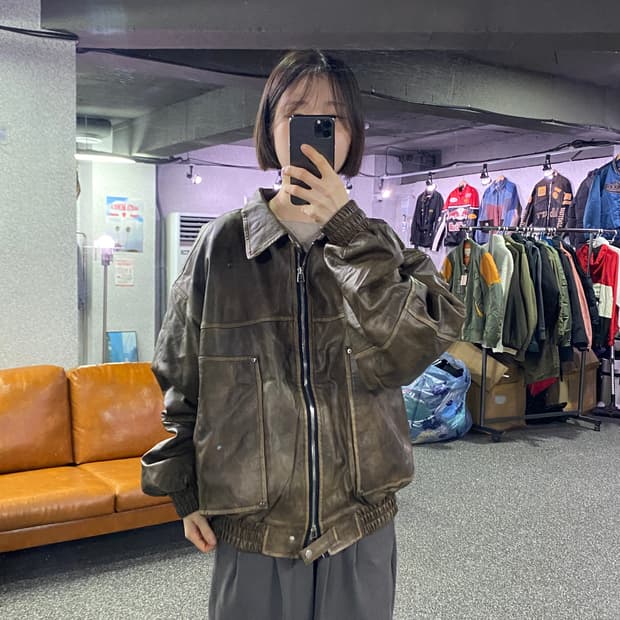 OUR ROOM 페이딩 투웨이 레더자켓 B3471