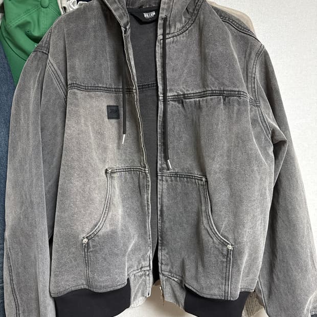 트릴리온 빈티지 워싱 데님 후드집업 라이트 그레이