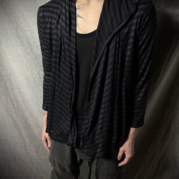SCHÜSSEL Stripe Draped Hooded Cardigan