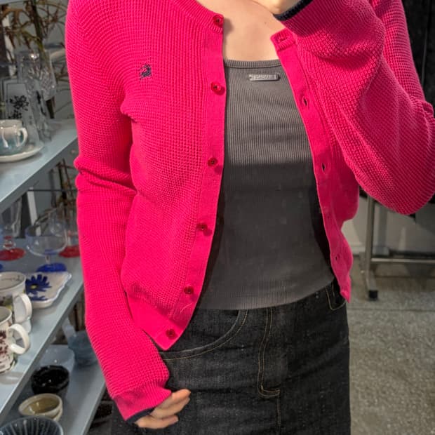 버버리 블루라벨 핫핑크 가디건