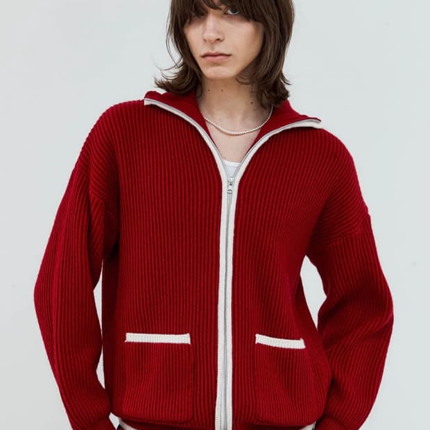 투웨이 콤비네이션 울 집업 니트