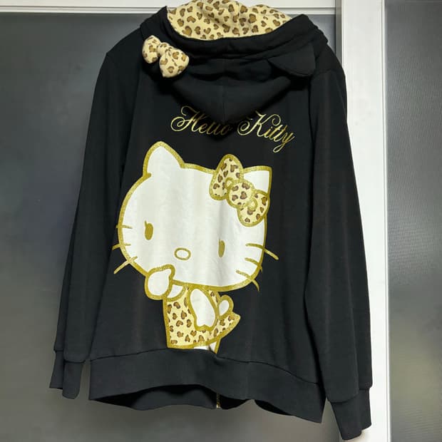 헬로키티 고전 후드집업 네코미미 호피 후집 갸루