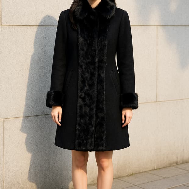 유로 모피 블랙 알카파/모 혼방 밍크 트리밍 코트