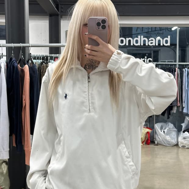 폴로 랄프로렌 폴리쉘 아노락 화이트 반집업