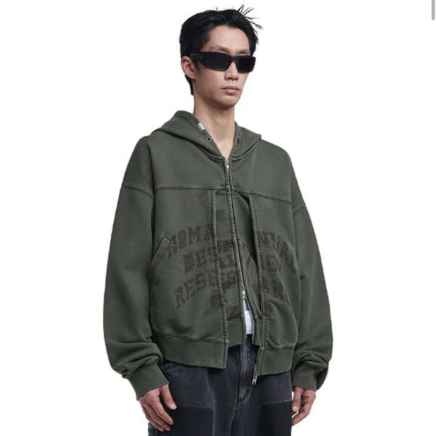 노매뉴얼 nomanual OVERDYED 레이어드 후드집업 카키