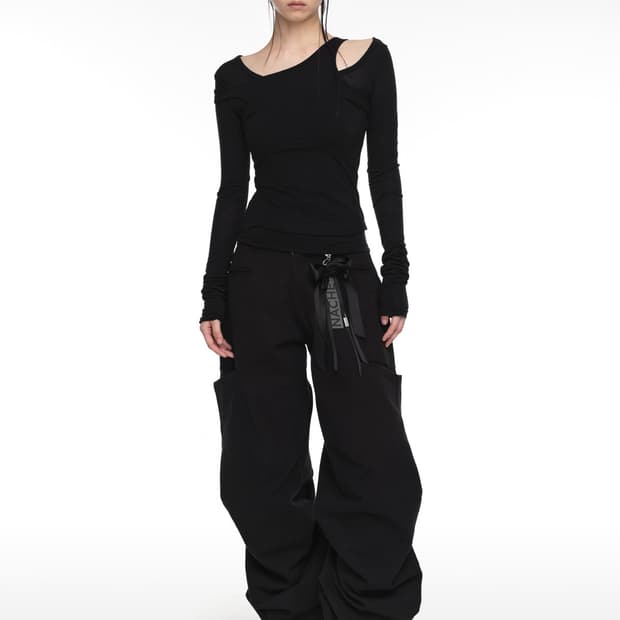 나체 핀턱 와이드 팬츠(UNISEX) 블랙