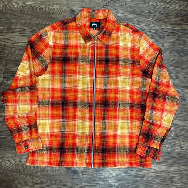 Stussy Zip Up Crepe Plaid Shirt