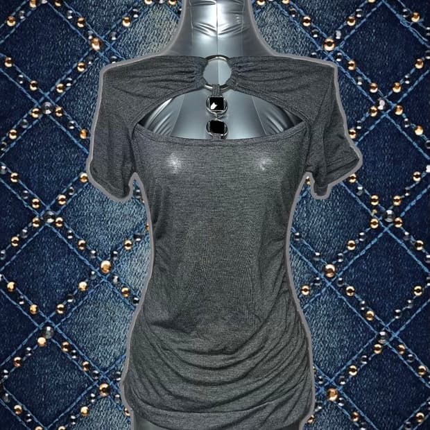 빈티지 오네갸루 컷아웃 셔링 반팔