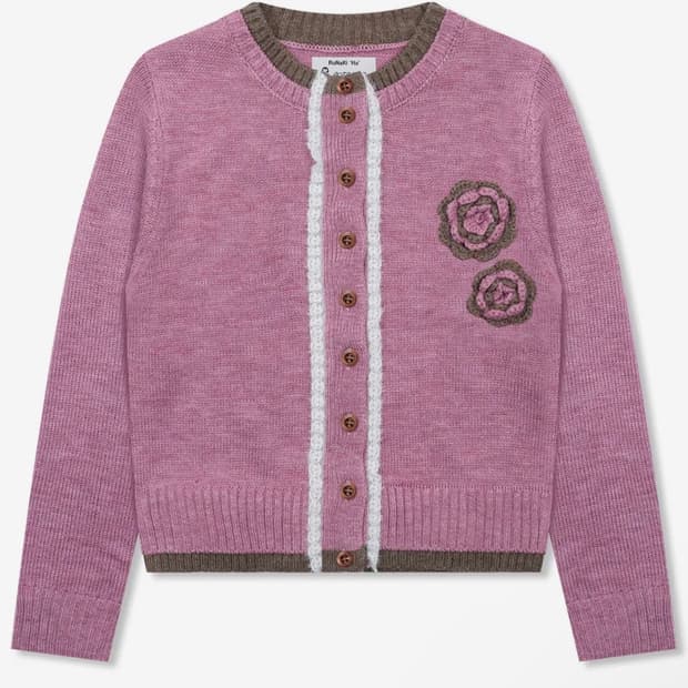 루나키후 복숭아 꽃 크로셰 배색 니트 가디건