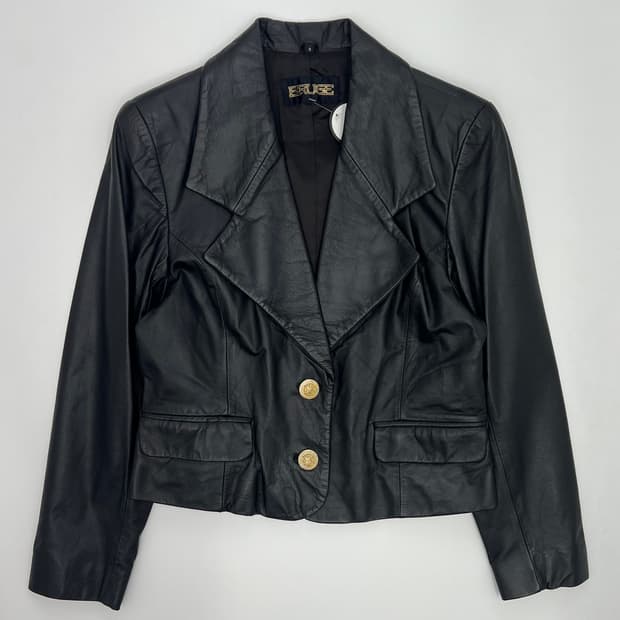 빈티지 우먼 금장 크롭 레더 자켓