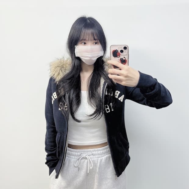 아베크롬비 아치 로고 울프죠 퍼 후드집업 네이비