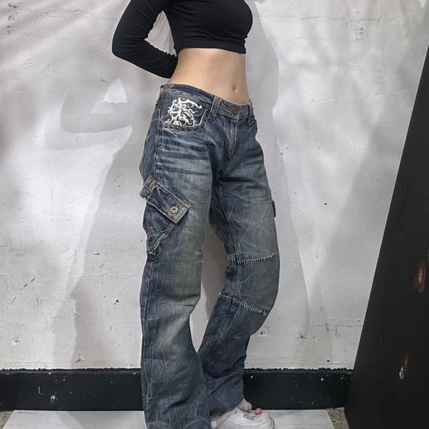 일본 빈티지 진청 대대장 데님 카고 팬츠 청 카고 바지 