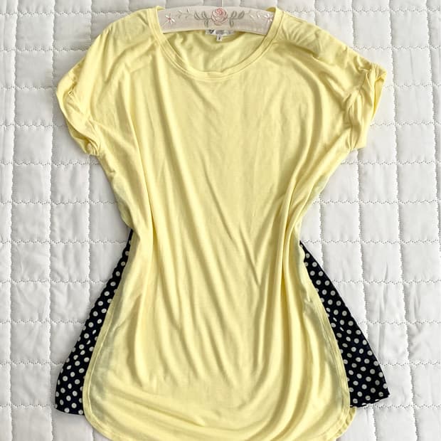 일본빈티지 레몬코어🍋 도트 레이어드 루즈핏 탑