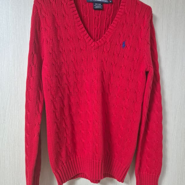 폴로 랄프로렌  케이블니트  브이넥 꽈배기 니트 라지 여성