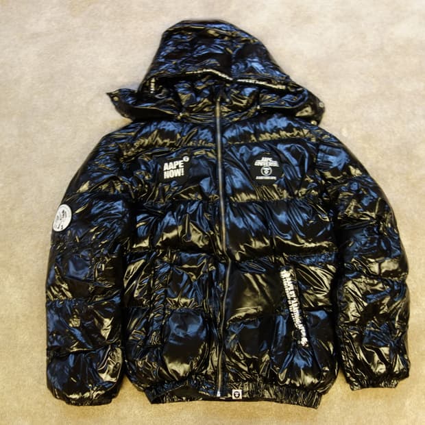 베이프 AAPE UNIVERSE 유광 패치 다운 자켓