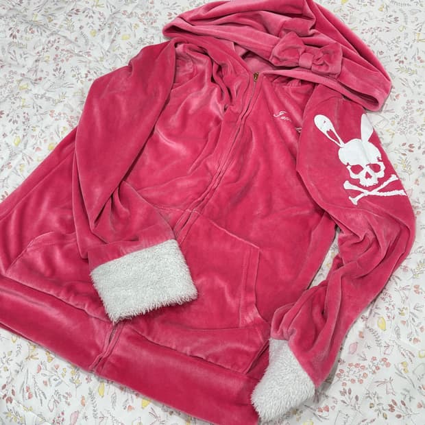 슈가돌 리본 핑크 벨벳 후드집업 갸루 펑크 걀펑 