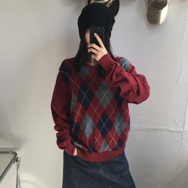 타미힐피거 아가일패턴 니트