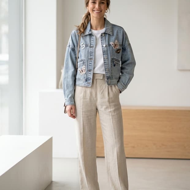 사틴 와펜 자수 데님자켓 55(FREE) | 여유핏 | S211N104A