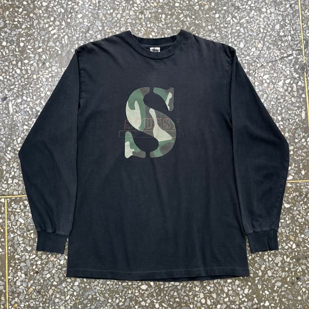 90s USA 올드 스투시 페이디드 롱슬리브 티셔츠 L