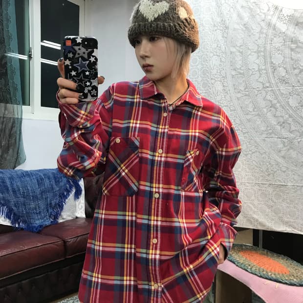 후부 투포켓 체크 셔츠 