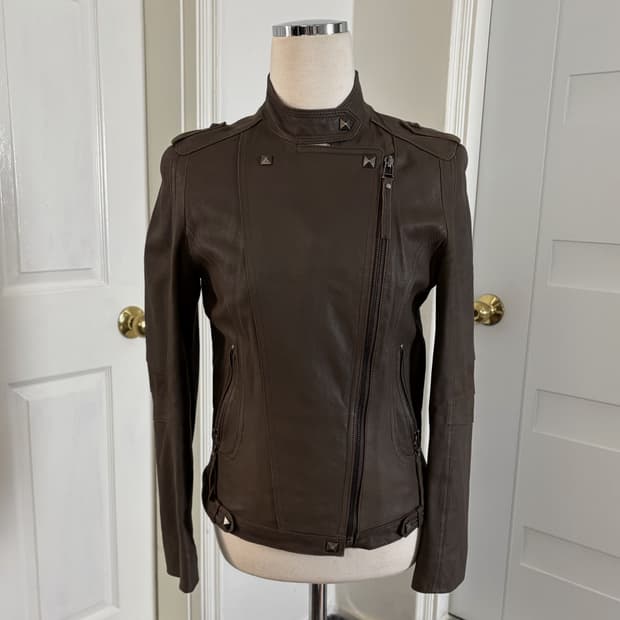 바이크 자켓 브라운 피라미드 스터드 y2k