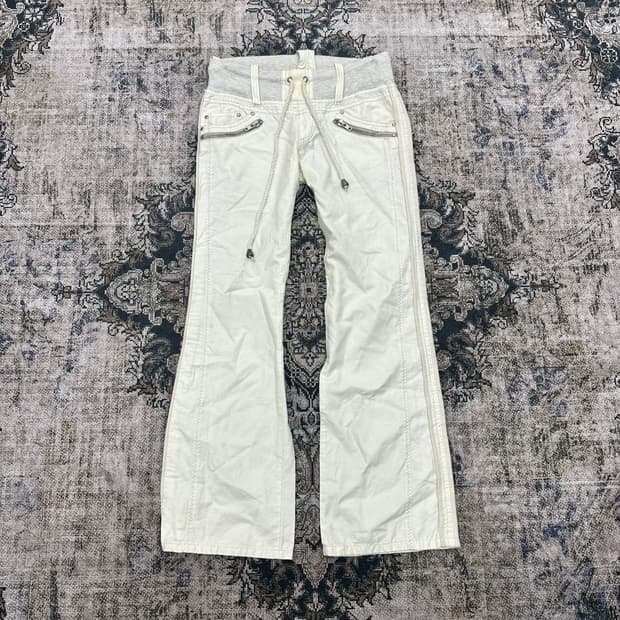 White banding bootscut pants