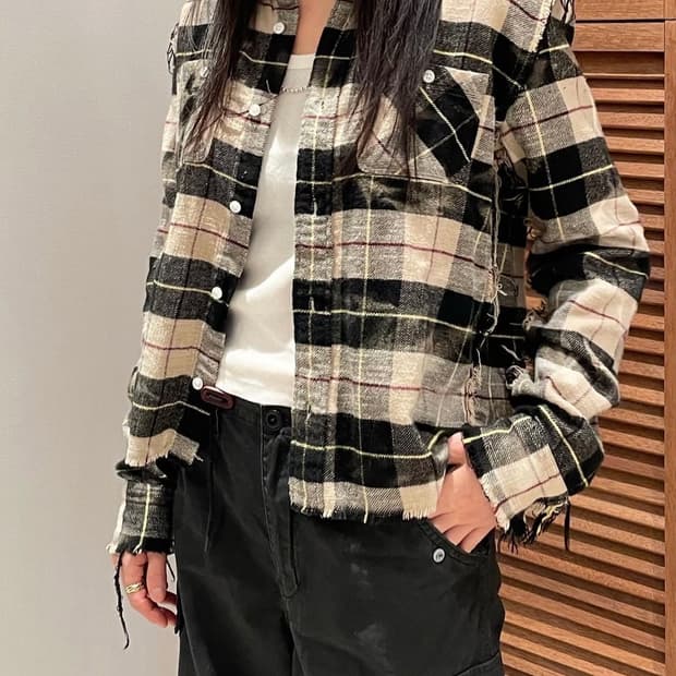 R13 알써틴 체크 셔츠