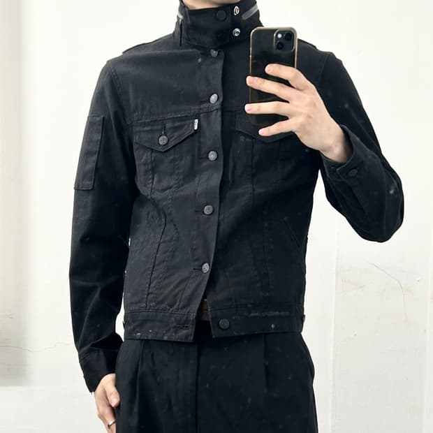 리바이스 화이트탭 블랙 데님 바이커 자켓