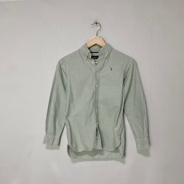 폴로랄프로렌 키즈 여성 스트라이프 슬림핏 7부 소매 셔츠 민트